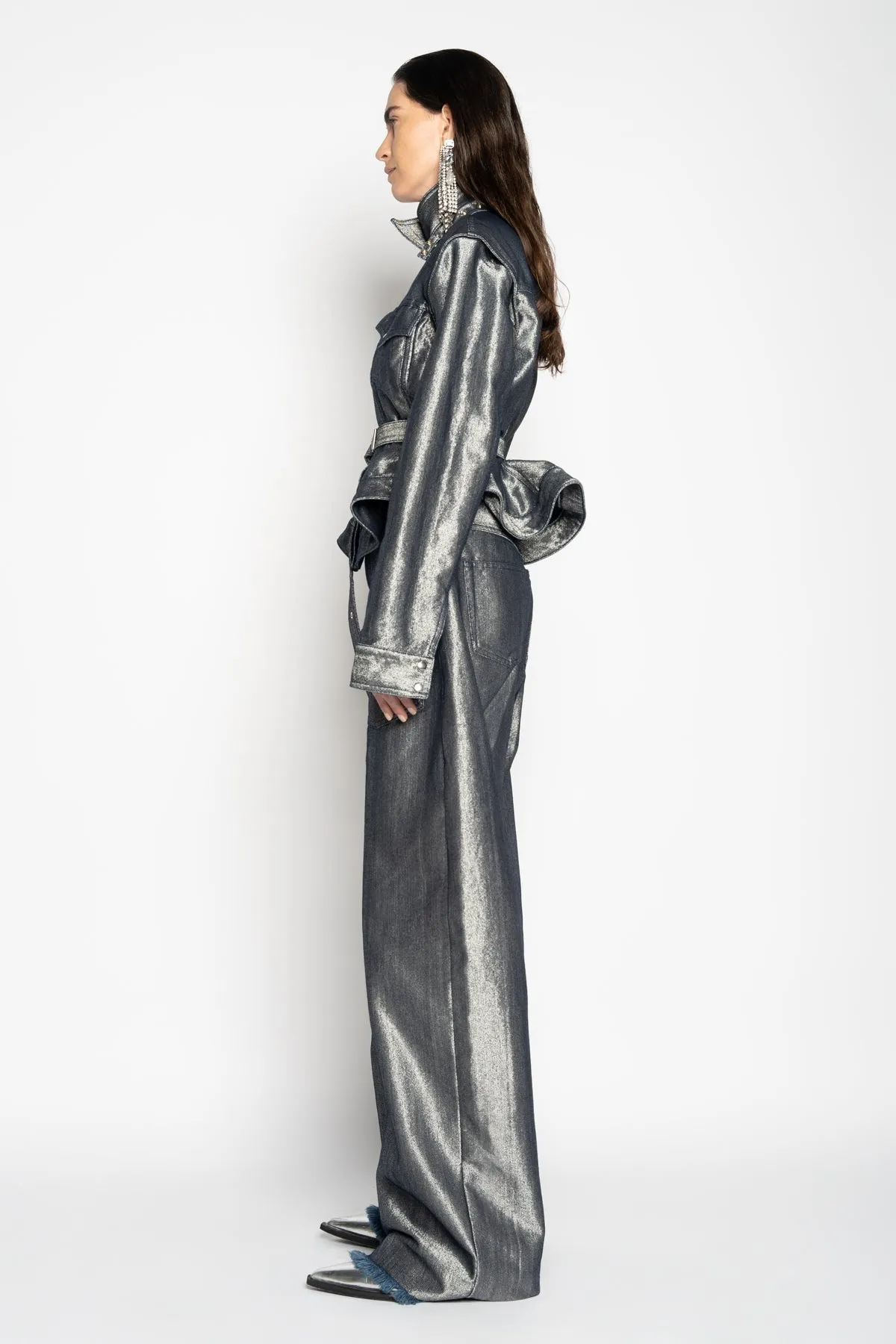 SILVER DENIM BELTED JACKET
