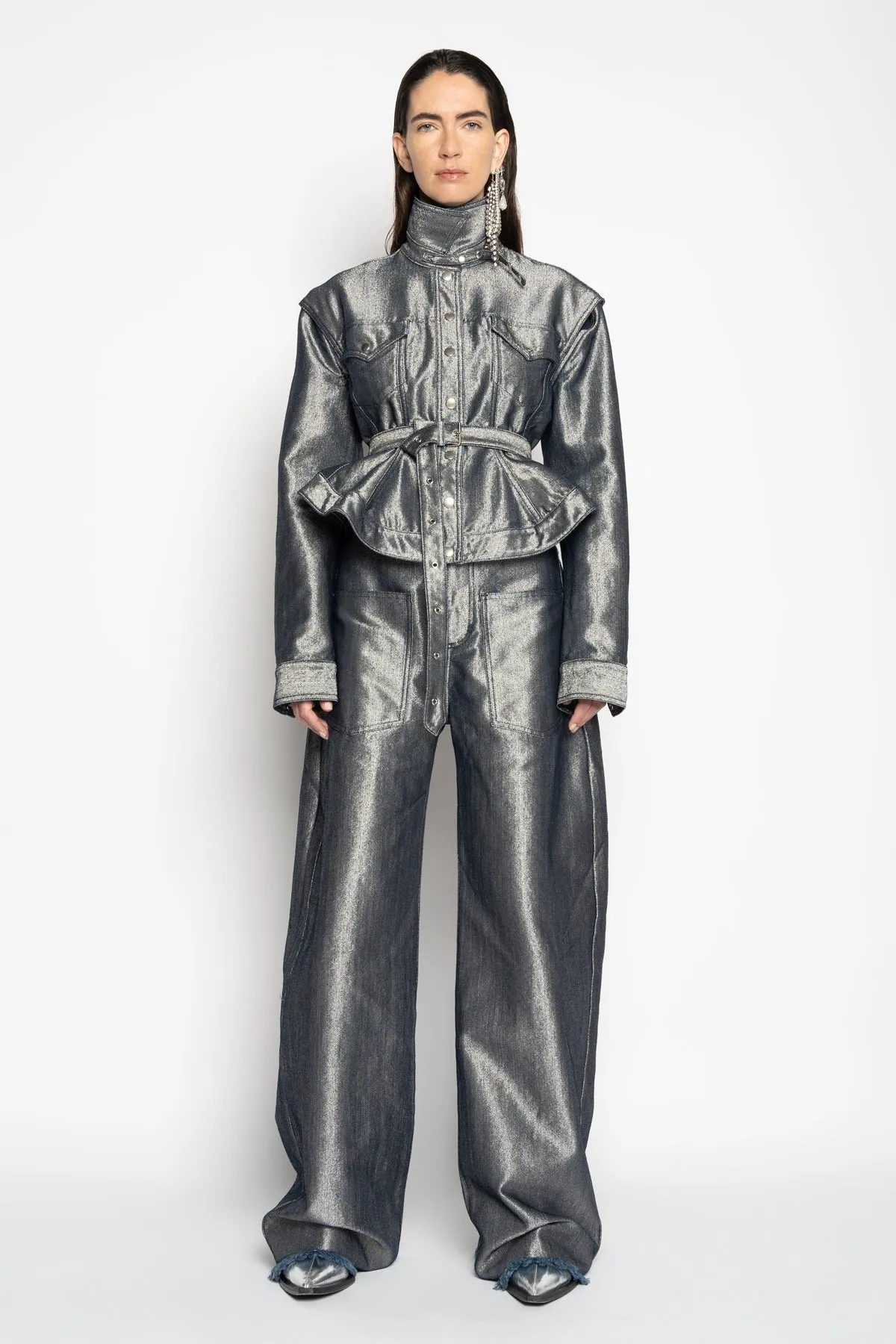 SILVER DENIM BELTED JACKET