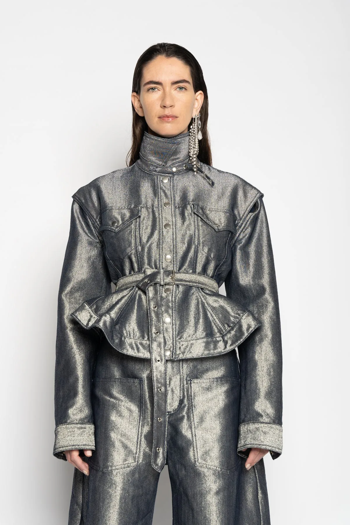 SILVER DENIM BELTED JACKET