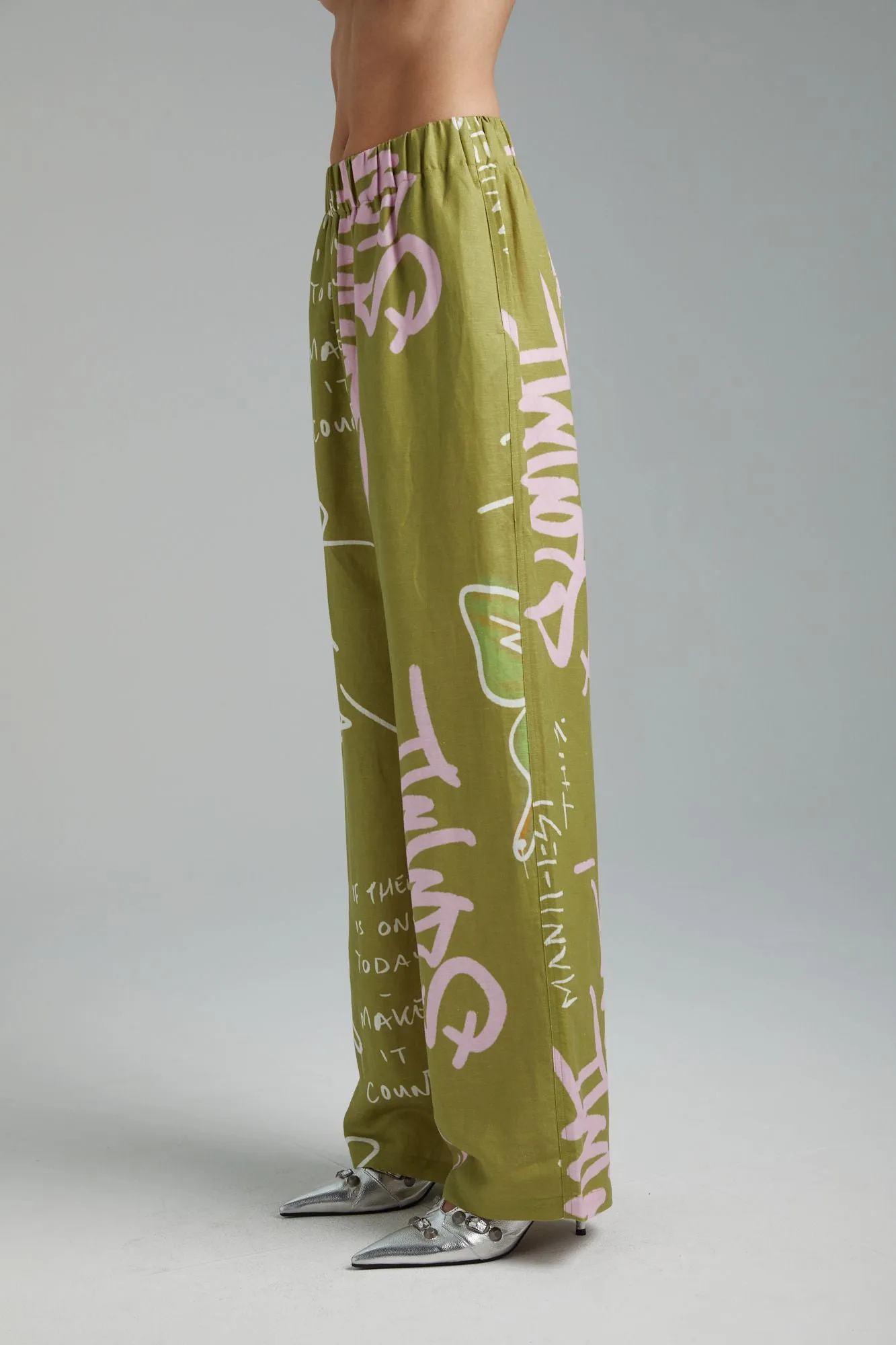 SUMMI SUMMI LINEN PANTS - GRAFITTI BUTTERFLY KHAKI