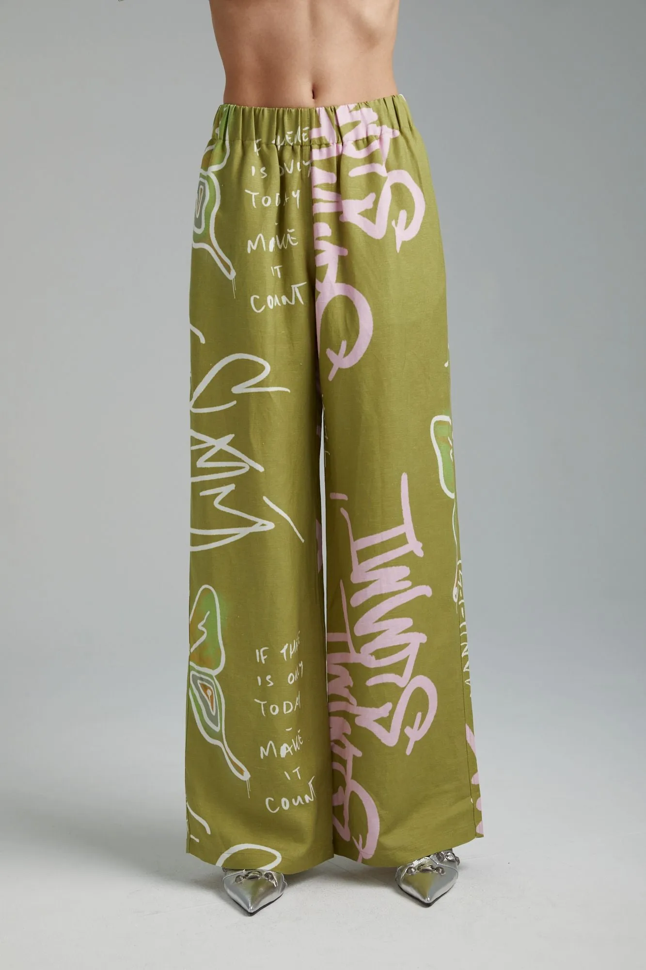 SUMMI SUMMI LINEN PANTS - GRAFITTI BUTTERFLY KHAKI