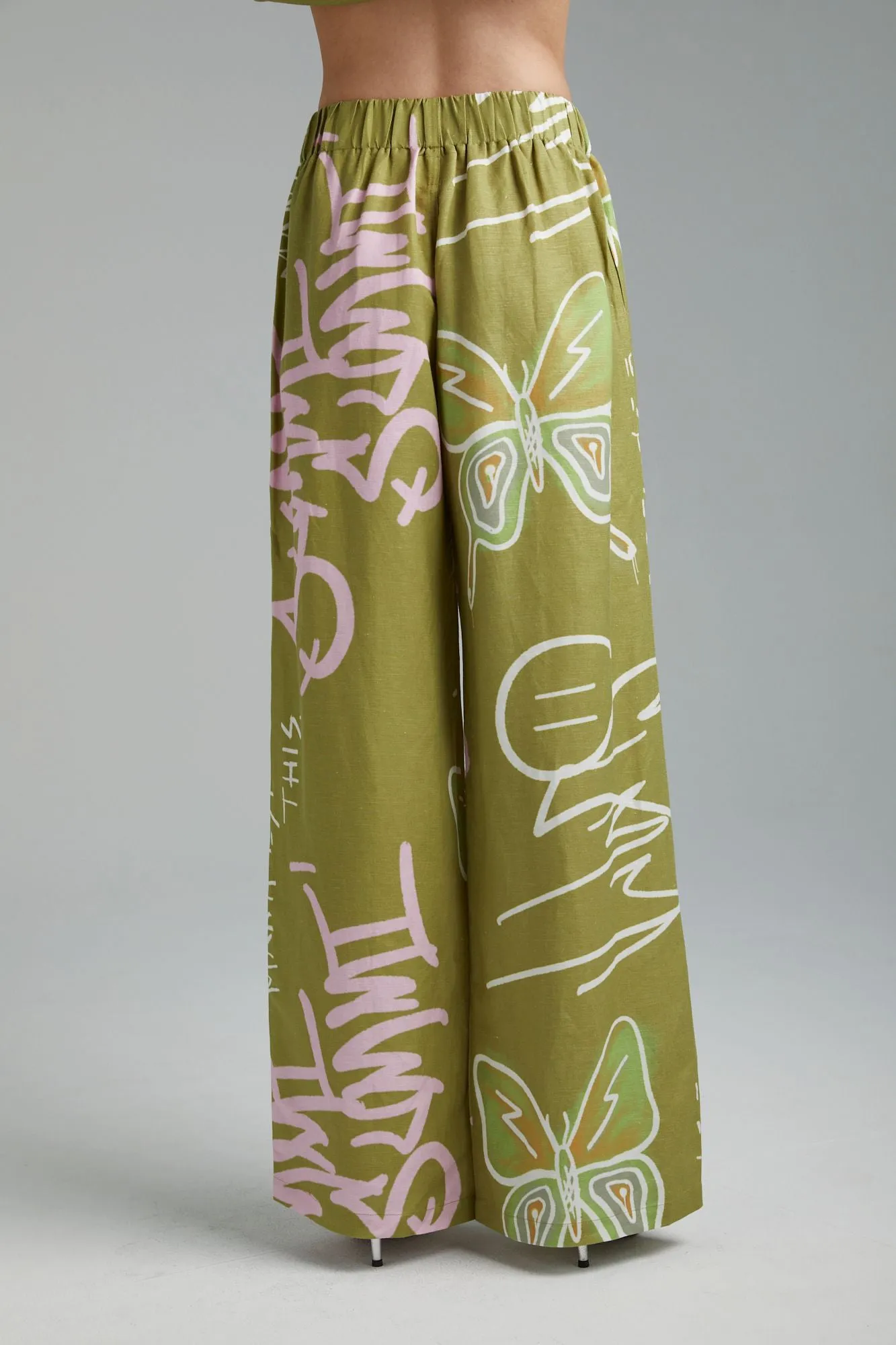 SUMMI SUMMI LINEN PANTS - GRAFITTI BUTTERFLY KHAKI