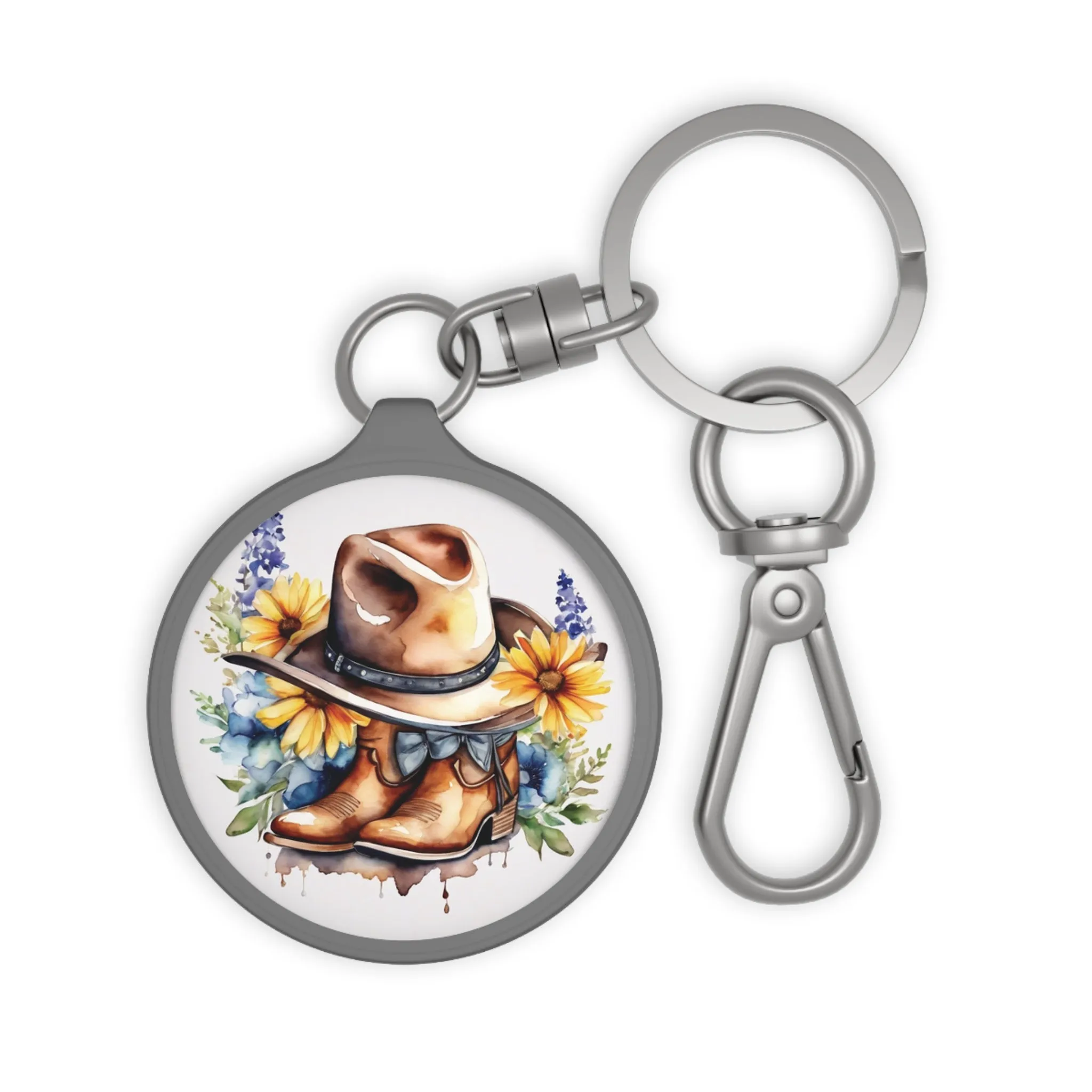 Sunflower Cowboy Key Ring, Cowboy Hat Key Tag, Cowboy boots Keyring, Country Design key tag