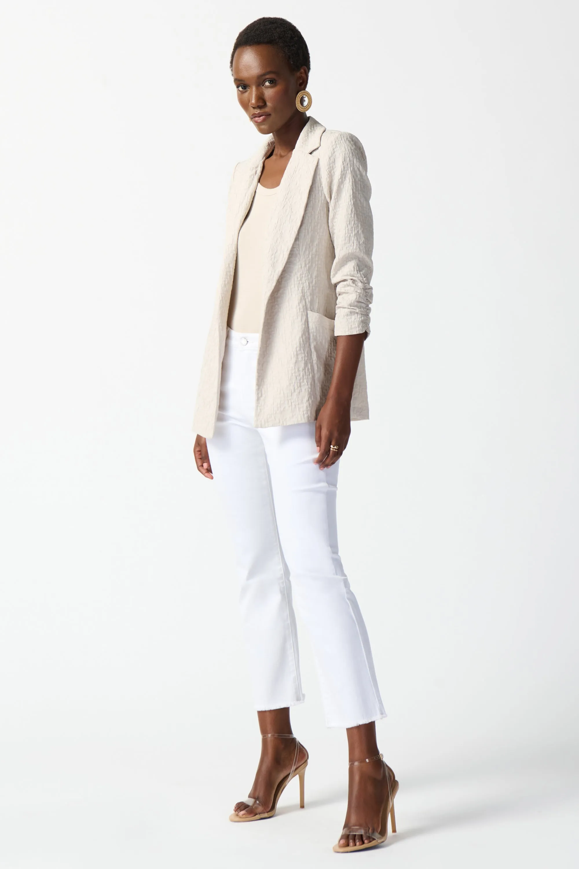 TEXTURED ROUCHED SLEEVE BLAZER