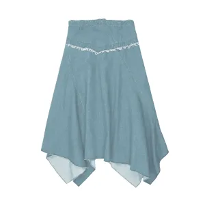 Urban Edge Light Denim Uneven Denim Skirt