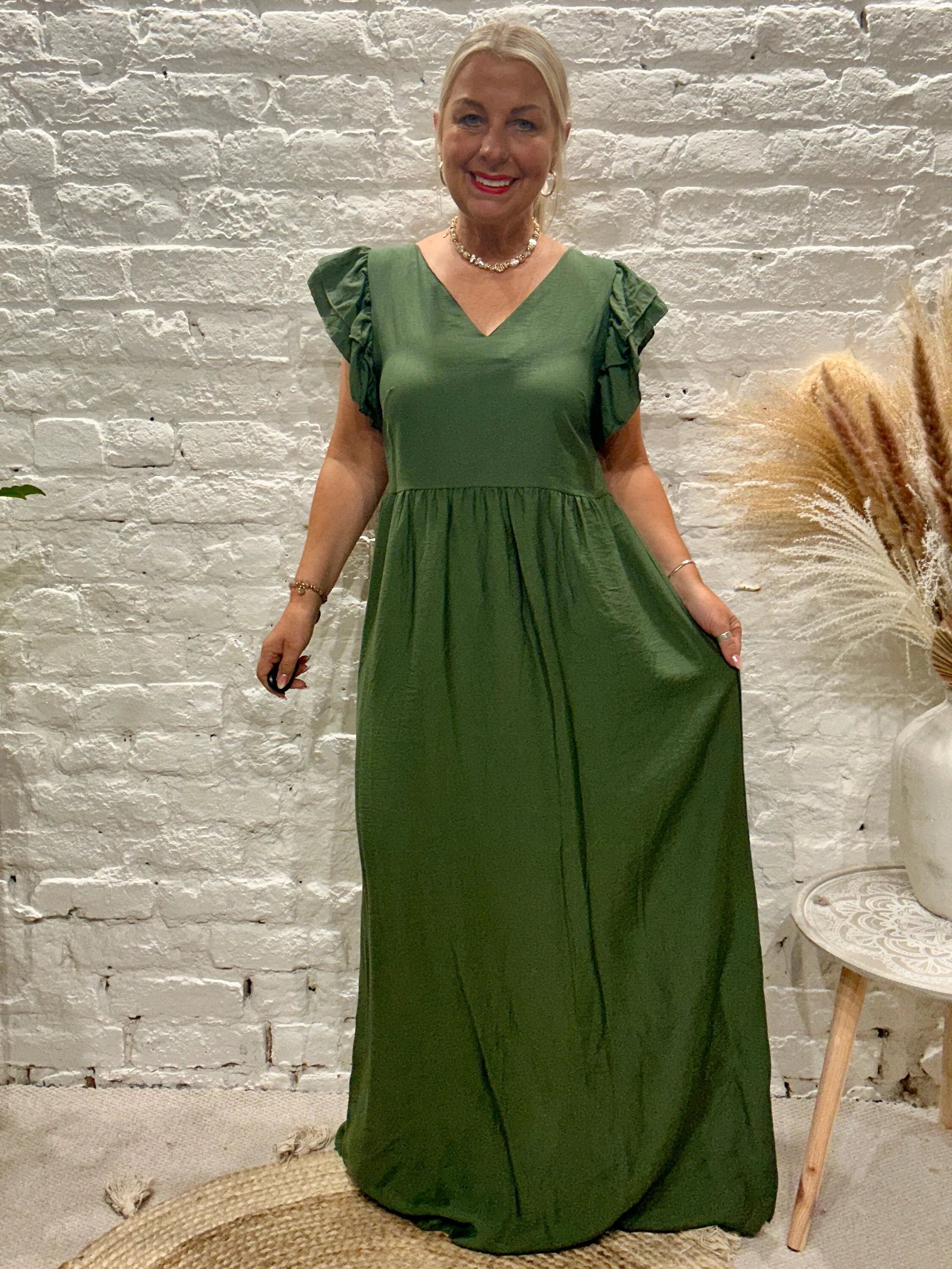 Urban Edge Sandbar Crepe Button Back Maxi Dress