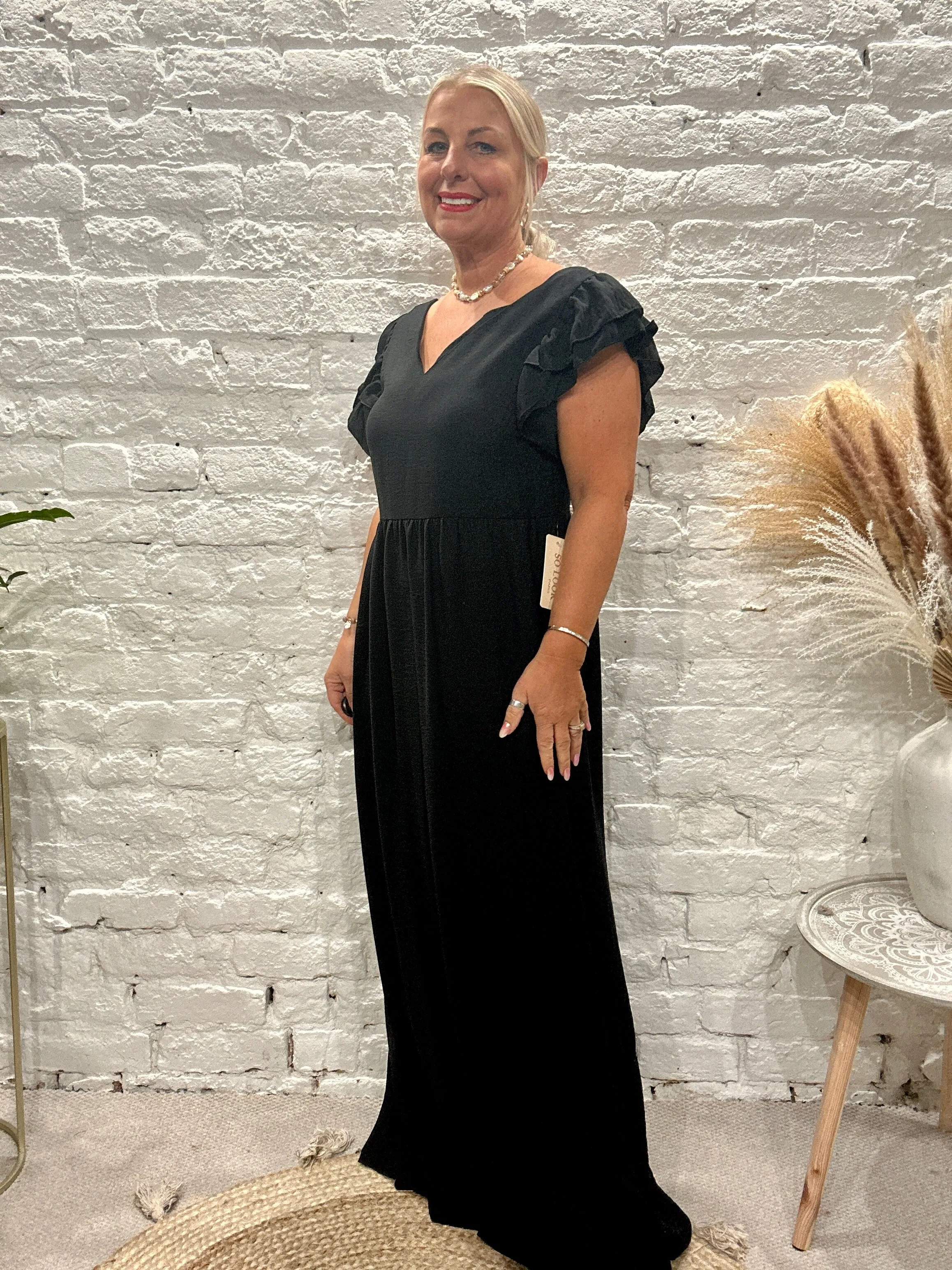 Urban Edge Sandbar Crepe Button Back Maxi Dress
