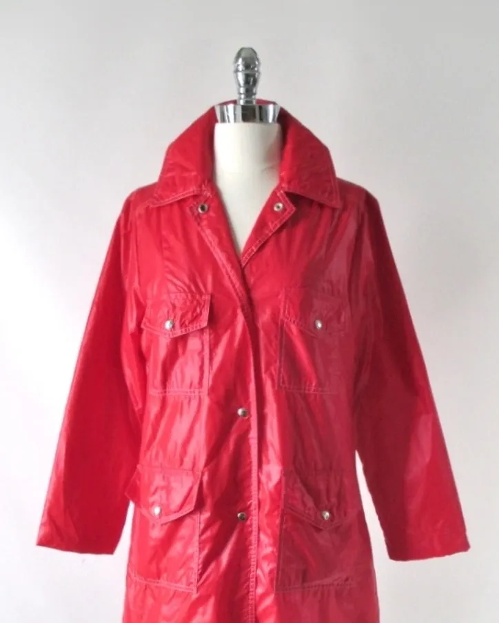 Vintage 70s Pearlized Red MOD Raincoat / Windbreaker Jacket M