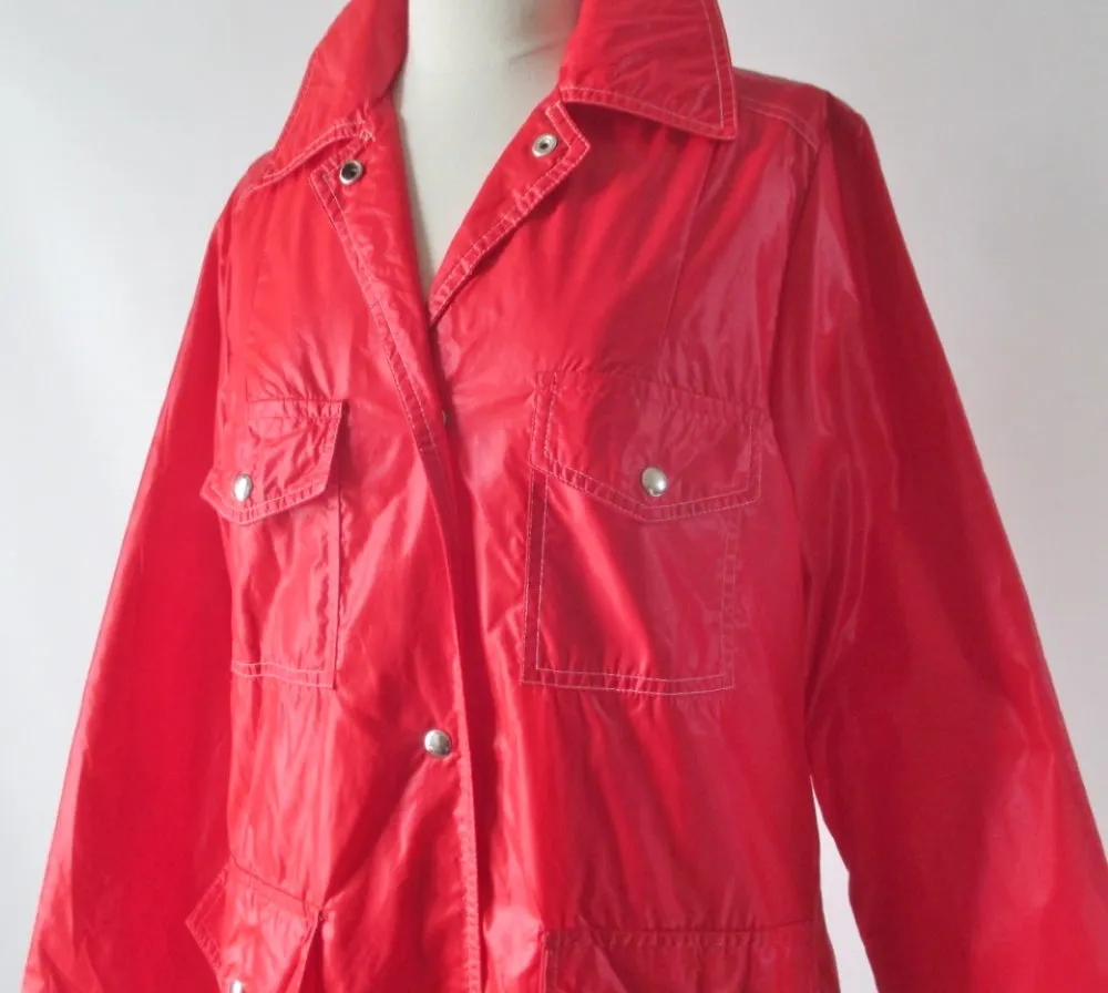 Vintage 70s Pearlized Red MOD Raincoat / Windbreaker Jacket M