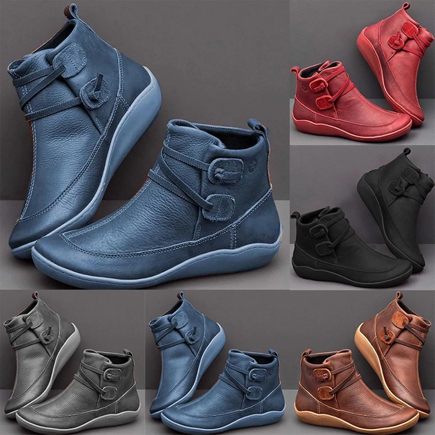 Womens Ankle Boots Leather Booties for Women 2024 Cowboy Booties for Women Boot Shoes for Women Flat Heel Closed Toe Closed Pointed Toe Low Block Heel Zip Up