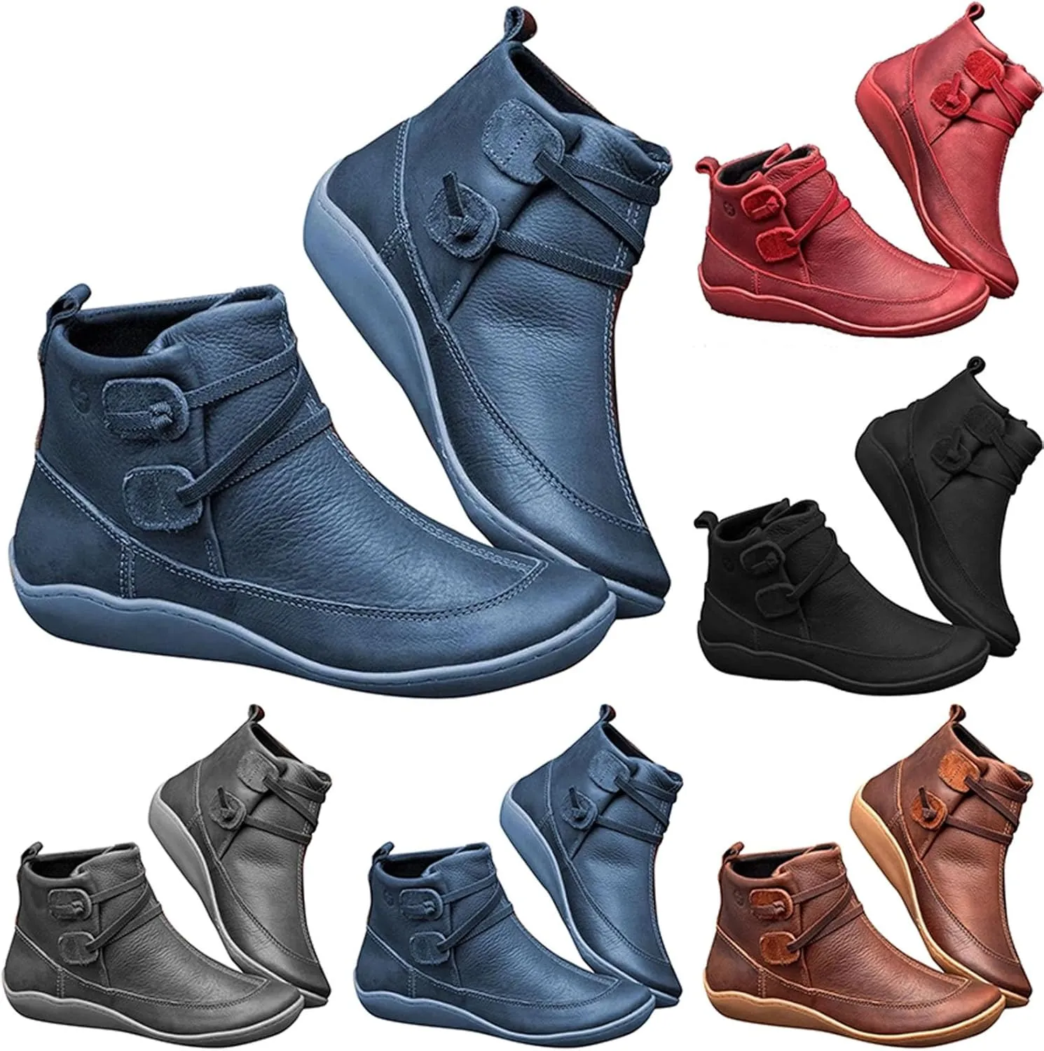Womens Ankle Boots Leather Booties for Women 2024 Cowboy Booties for Women Boot Shoes for Women Flat Heel Closed Toe Closed Pointed Toe Low Block Heel Zip Up